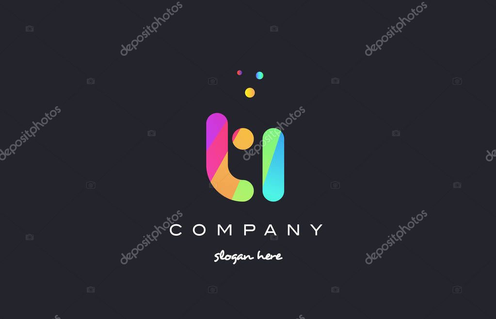Ti t i  creative rainbow green orange blue purple magenta pink artistic alphabet company letter logo design vector icon template