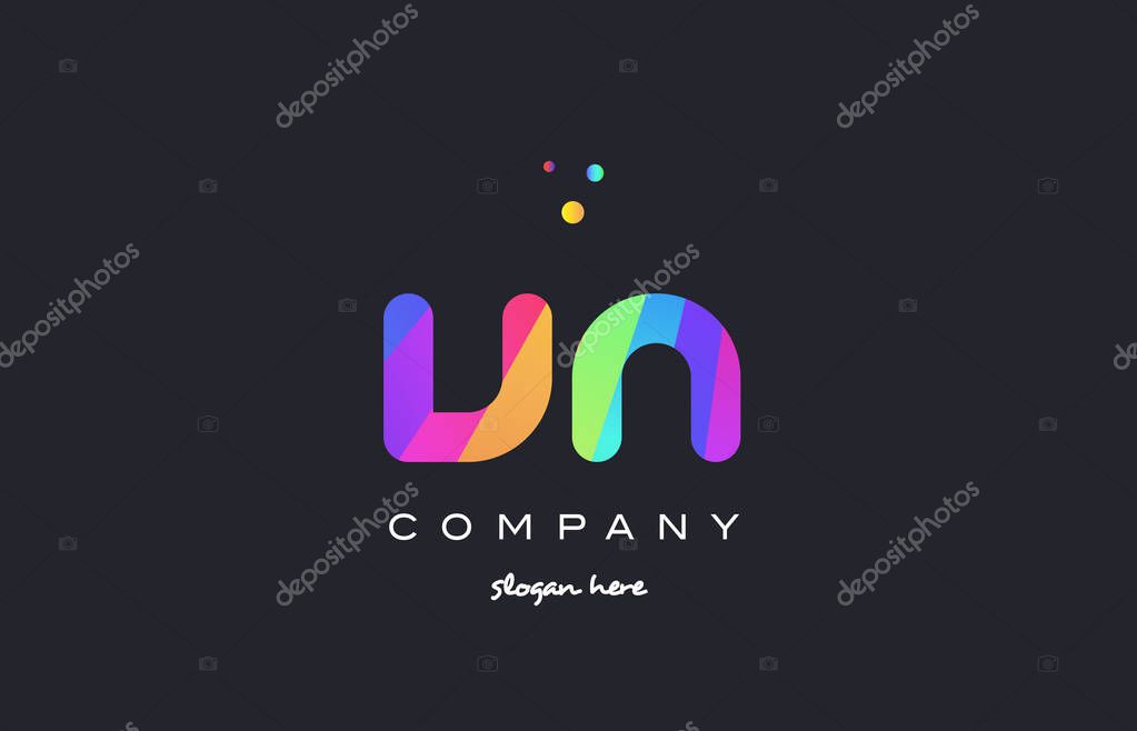 Vn v n  creative rainbow green orange blue purple magenta pink artistic alphabet company letter logo design vector icon template