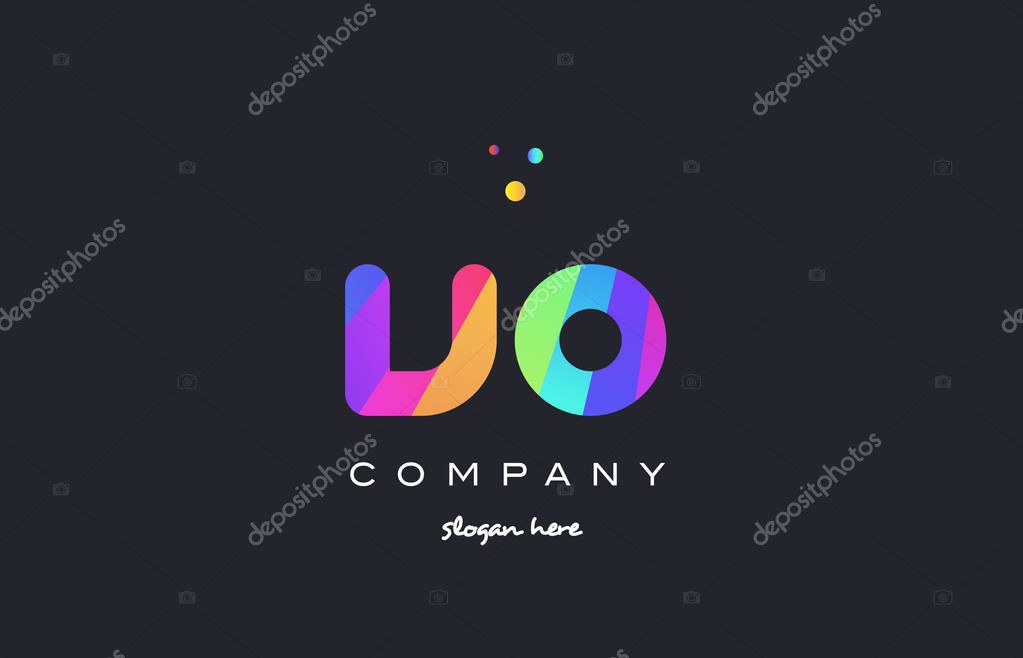 Vo v o  creative rainbow green orange blue purple magenta pink artistic alphabet company letter logo design vector icon template