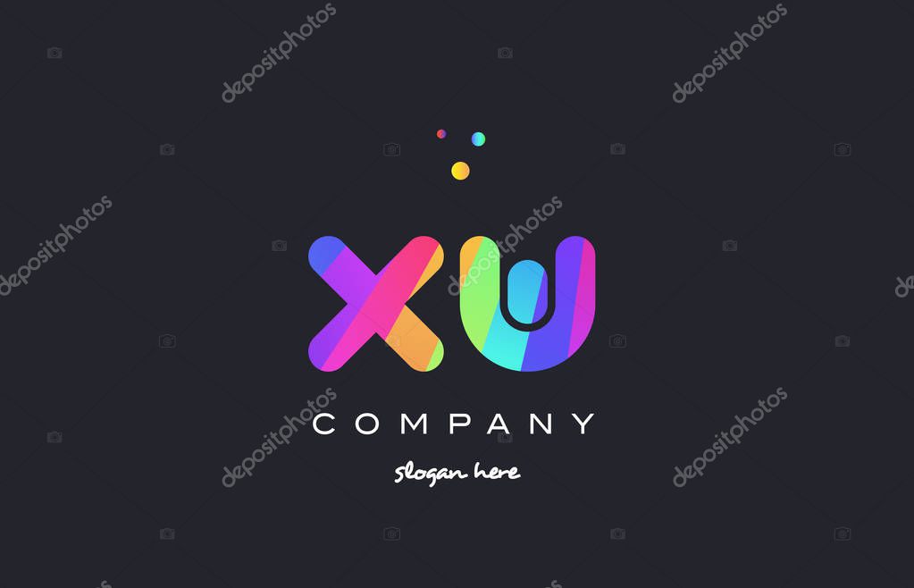 Xw x w  creative rainbow green orange blue purple magenta pink artistic alphabet company letter logo design vector icon template