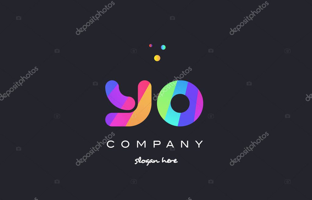Yo y o  creative rainbow green orange blue purple magenta pink artistic alphabet company letter logo design vector icon template