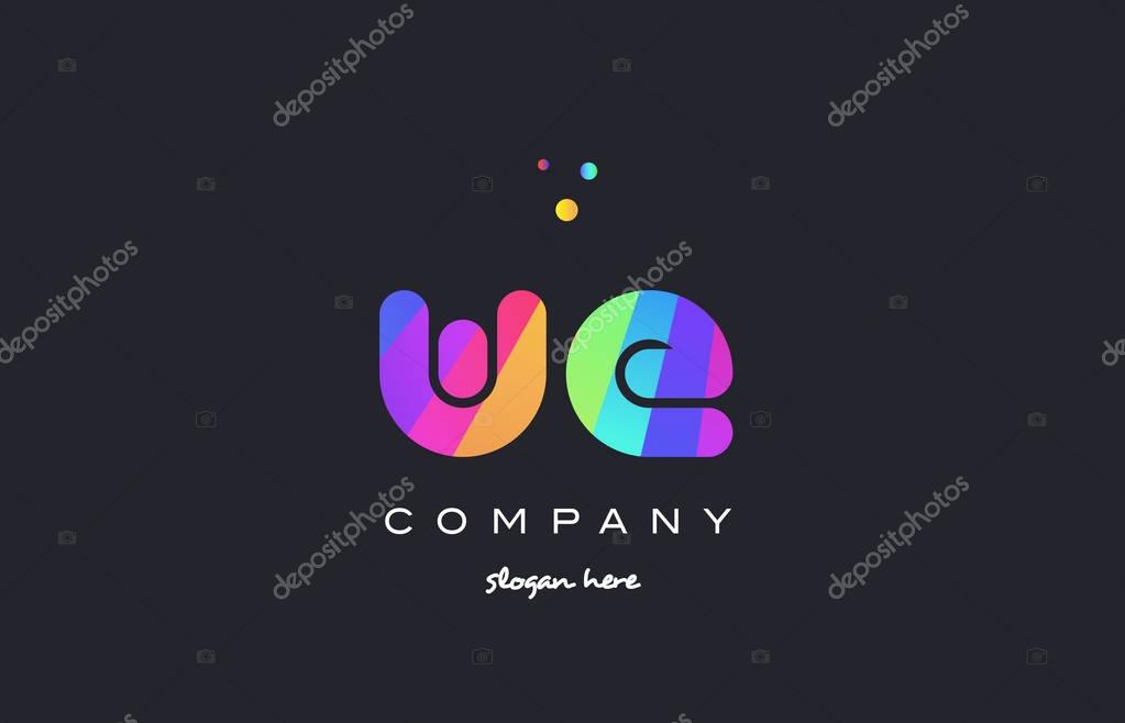 We w e  creative rainbow green orange blue purple magenta pink artistic alphabet company letter logo design vector icon template