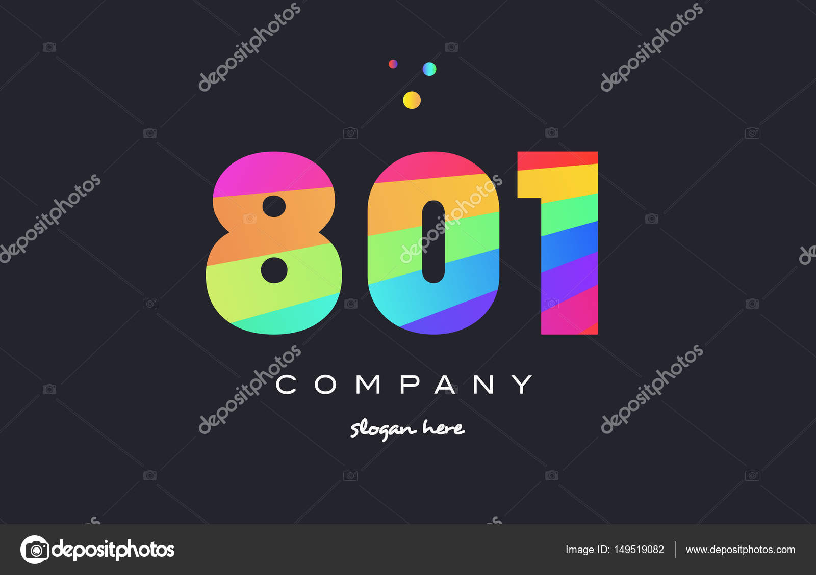 801 colored rainbow creative number digit numeral logo icon — Stock Vector