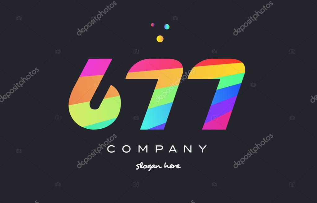 677 creative color green orange blue magenta pink number digit company logo vector icon spectrum