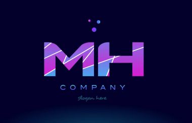 mavi pembe mor Alfabe harf logo simge vecto MH m h renkli