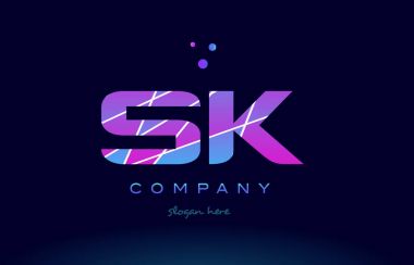 mavi pembe mor Alfabe harf logo simge vecto SK s k renkli