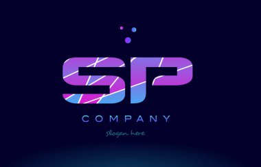 SP s p mavi pembe mor Alfabe harf logo simge vecto renkli