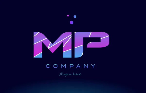 Mp m p 색깔 파란 분홍색 자주색 알파벳 편지 로고 아이콘 vecto — 스톡 벡터