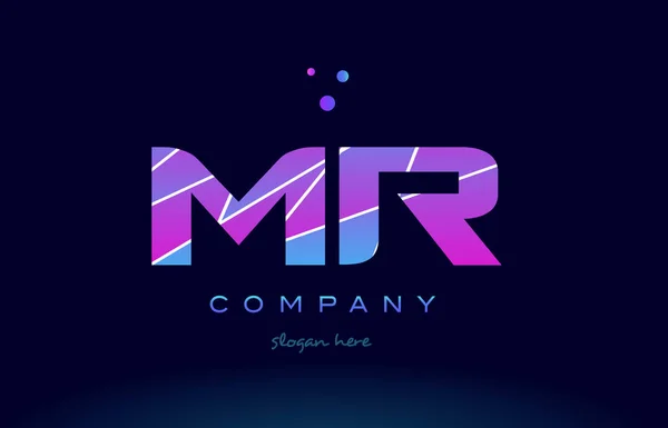 Mr m r  colored blue pink purple alphabet letter logo icon vecto — Stock Vector