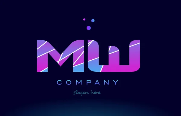 Mw m w  colored blue pink purple alphabet letter logo icon vecto — Stock Vector