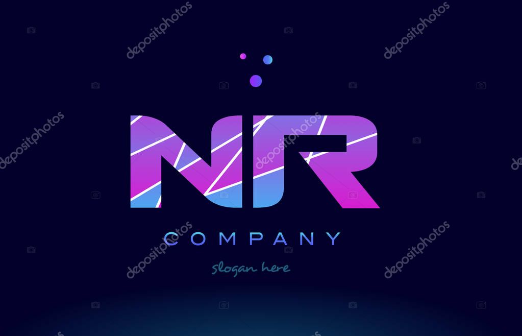 Nr n r  creative color blue background pink purple magenta alphabet letter company logo vector icon