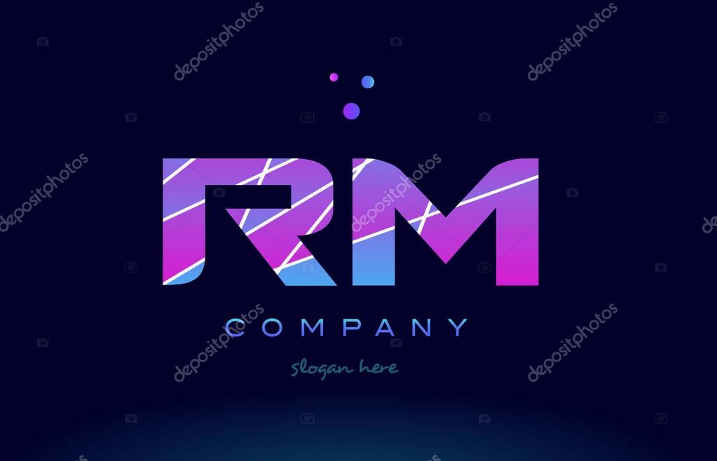 Rm r m  creative color blue background pink purple magenta alphabet letter company logo vector icon