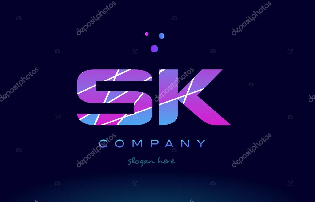 Sk s k  creative color blue background pink purple magenta alphabet letter company logo vector icon
