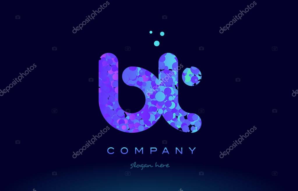 Bt b t alphabet pink blue bubble circle dots creative letter company logo vector icon design template