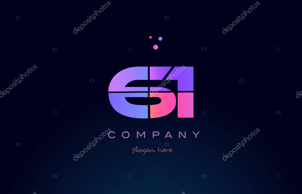 61 sixty one pink blue purple number digit numeral dots creative company logo vector icon design template
