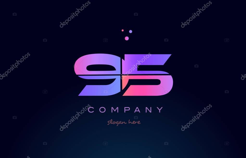 95 ninety five pink blue purple number digit numeral dots creative company logo vector icon design template
