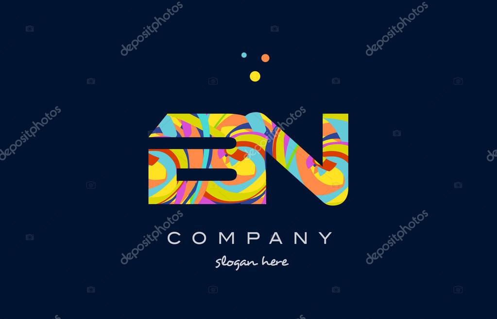 Bn b n alphabet letter logo colors colorful rainbow acrylic font creative text dots company vector icon design template