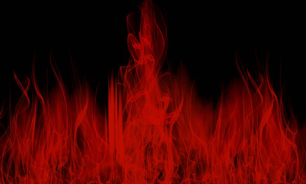 Black background with huge fire flames. Suitable as a texture, wallpaper digital art