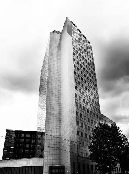 Skyskrapa byggnad svart och vitt — Stockfoto