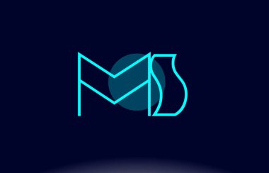 MS m s mavi çizgi daire Alfabe harf logo simge şablon vecto