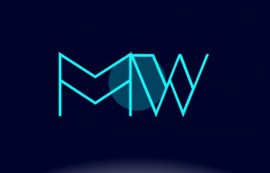 MW m w mavi hat daire Alfabe harf logo simge şablon vecto