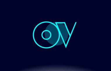 ov o v mavi çizgi daire Alfabe harf logo simge şablon vecto