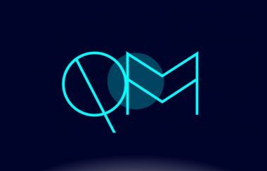 QM q m mavi çizgi daire Alfabe harf logo simge şablon vecto