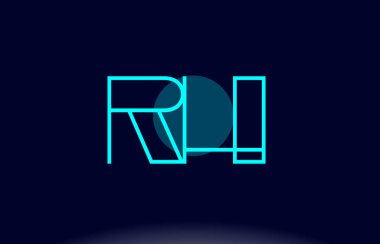 RH r h mavi çizgi daire Alfabe harf logo simge şablon vecto