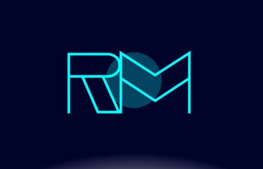 RM r m mavi çizgi daire Alfabe harf logo simge şablon vecto