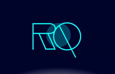 RQ r q mavi çizgi daire Alfabe harf logo simge şablon vecto