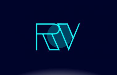 RV r v mavi çizgi daire Alfabe harf logo simge şablon vecto