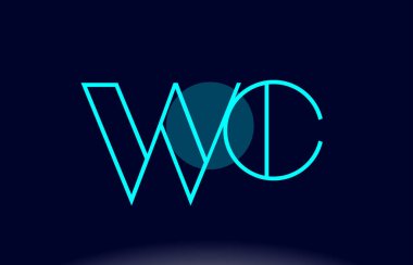 WC w c Mavi Çizgili Daire Alfabe harf logo simge şablon vecto