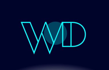 WD w d Mavi Çizgili Daire Alfabe harf logo simge şablon vecto