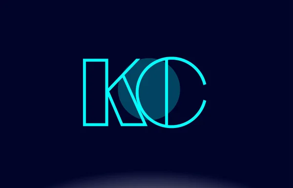 Kc k c cercle de ligne bleue lettre alphabet logo icône modèle vecto — Image vectorielle