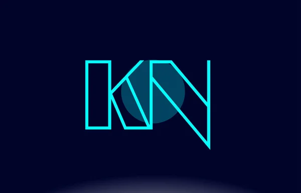 Kn k n línea azul círculo alfabeto letra logotipo icono plantilla vecto — Vector de stock