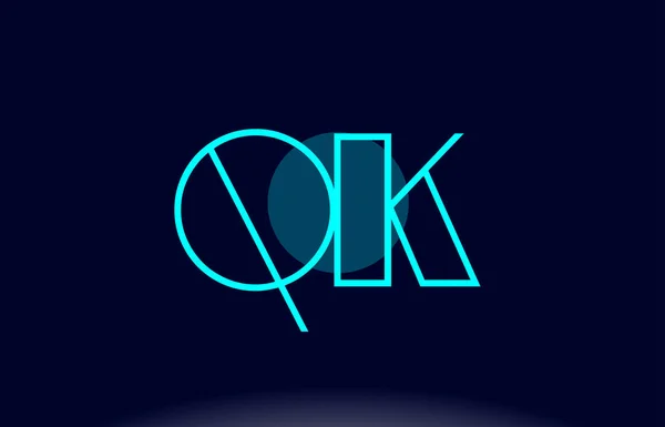 Qk q k kék vonal kör ábécé levél logó ikon sablon vecto — Stock Vector