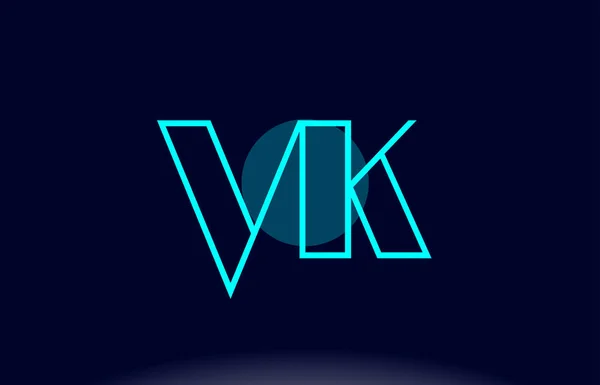 Vk v k ブルー ライン サークル アルファベット文字ロゴ アイコン テンプレート ベクトル — ストックベクタ