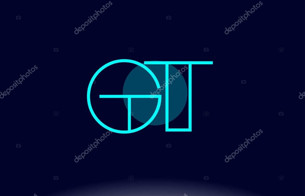 Gt g t blue line circle letter logo alphabet creative company vector icon design template