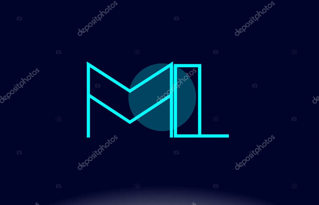Ml m l blue line circle letter logo alphabet creative company vector icon design template