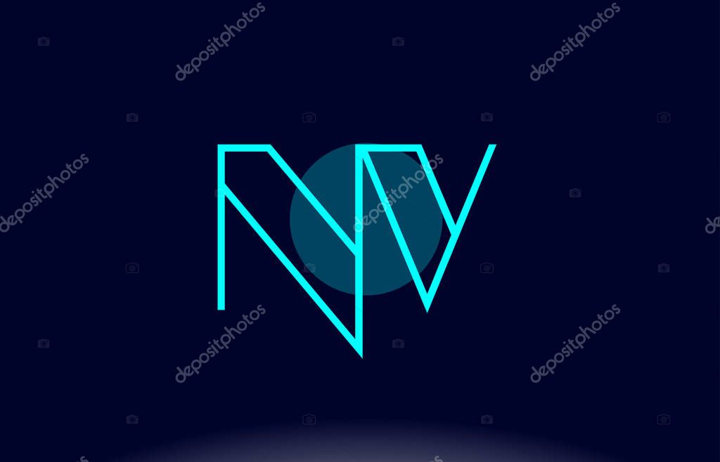 Nv n v blue line circle letter logo alphabet creative company vector icon design template