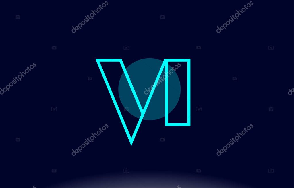 Vi v i blue line circle letter logo alphabet creative company vector icon design template