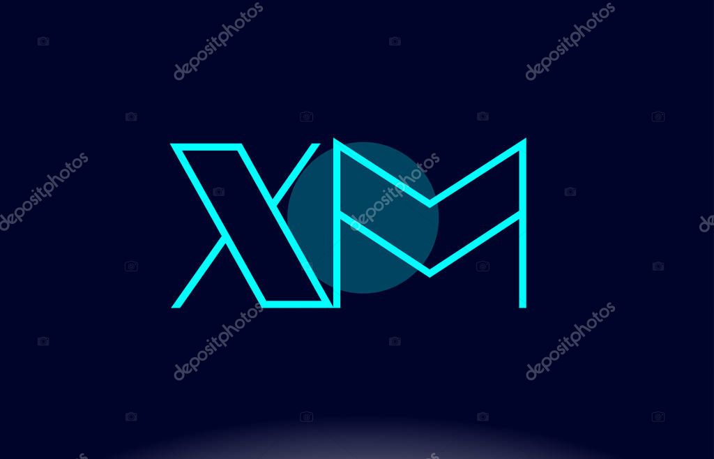 Xm x m blue line circle letter logo alphabet creative company vector icon design template