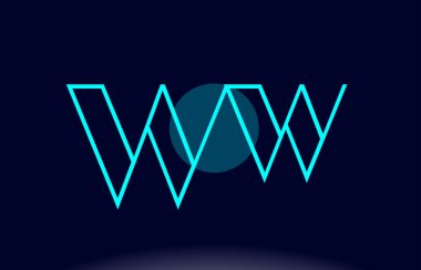 WW w mavi çizgi daire Alfabe harf logo simge şablon vektör 