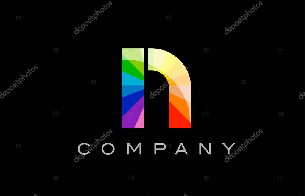 N alphabet letter mosaic rainbow logo vector creative company icon design template color colorful black background