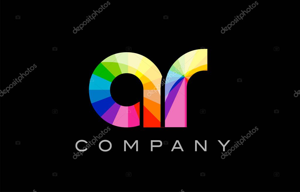 AR A R joint combination alphabet letter mosaic rainbow logo vector creative company icon design template color colorful black background