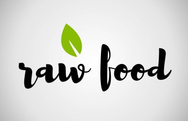 çiğ gıda yeşil yaprak el yazısı metin beyaz arka plan