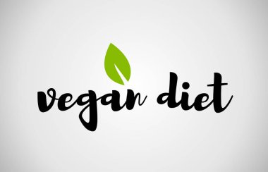Vegan diyet yeşil yaprak el yazısı metin beyaz arka plan