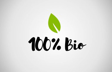 % 100 bio yeşil yaprak el yazısı metin beyaz arka plan