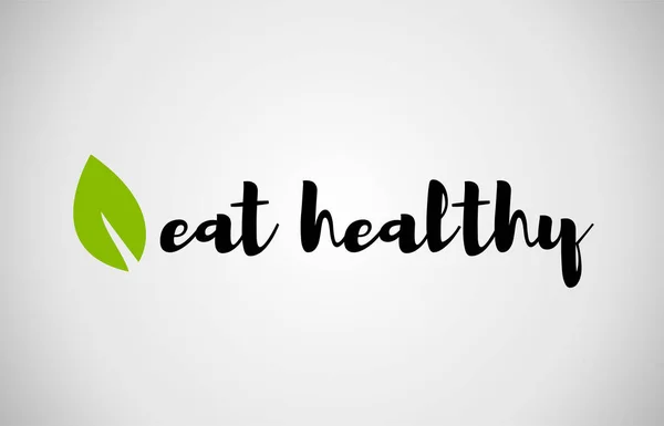 手書き健康な緑の葉の白いテキストの背景を食べる — ストックベクタ