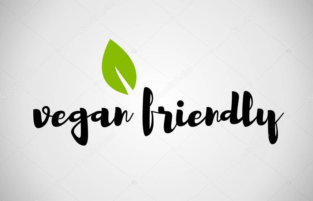 Vegan friendly  text green leaf black white logo vector creative company icon design template color colorful black background handwritten handwriting